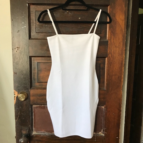 white straight neck bodycon dress
